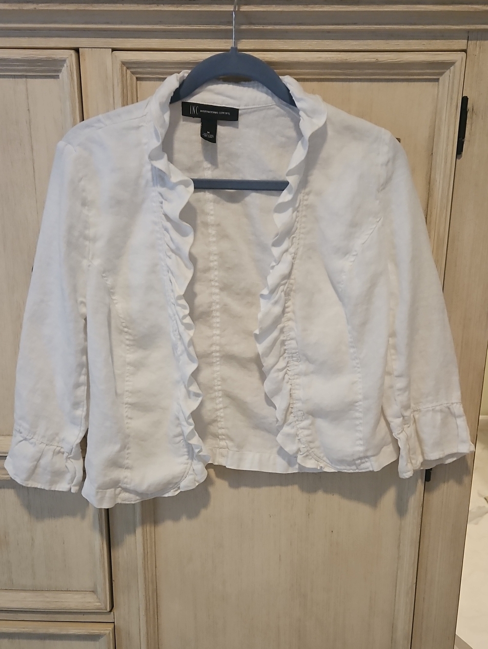 INC International Concepts White Ruffle-Trim Open Cardigan